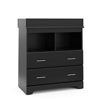 Storkcraft Brookside 2 Drawer Changing Table Dresser (Black) – Nursery Dresser Organizer with Changing Table Topper, Chest of Drawers for Bedroom with 2 Drawers, Universal Design