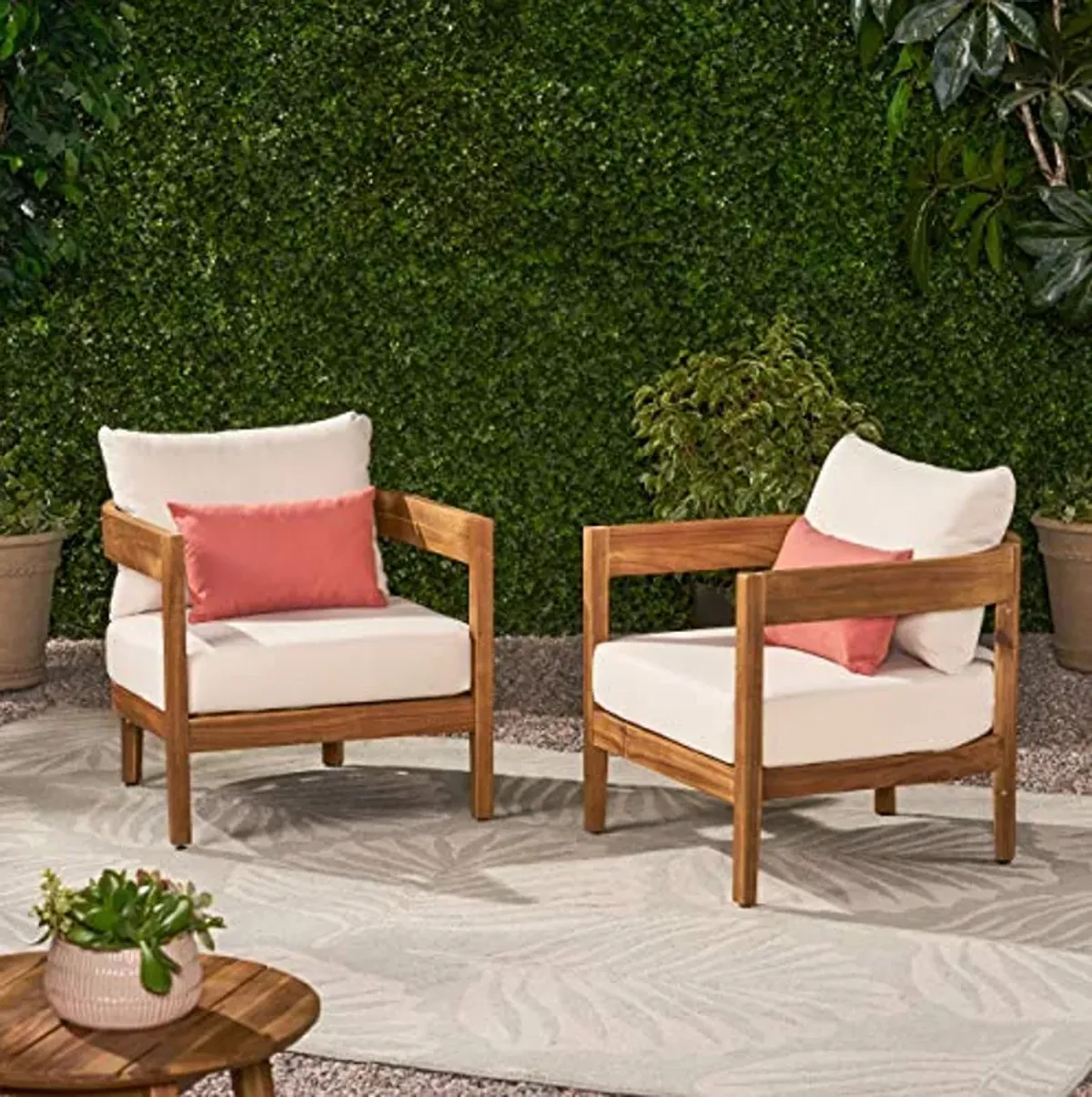 Christopher Knight Home Outdoor Acacia Wood Club Chair Set (Set of 2) + Acacia Wood Side Table