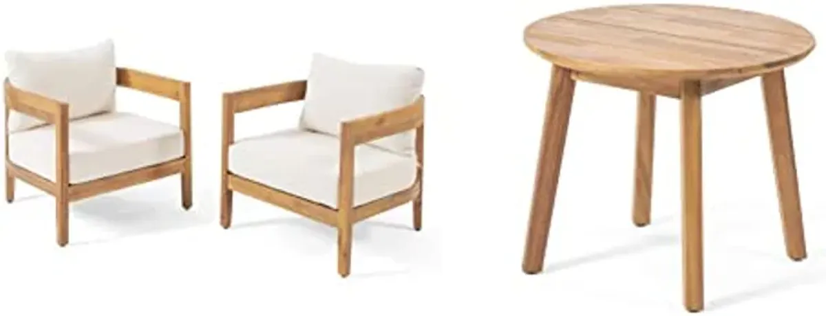 Christopher Knight Home Outdoor Acacia Wood Club Chair Set (Set of 2) + Acacia Wood Side Table