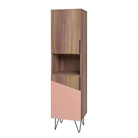Manhattan Comfort Beekman 17.51 Narrow Bookcase Cabinet with 5 Shelves in Brown and Pink