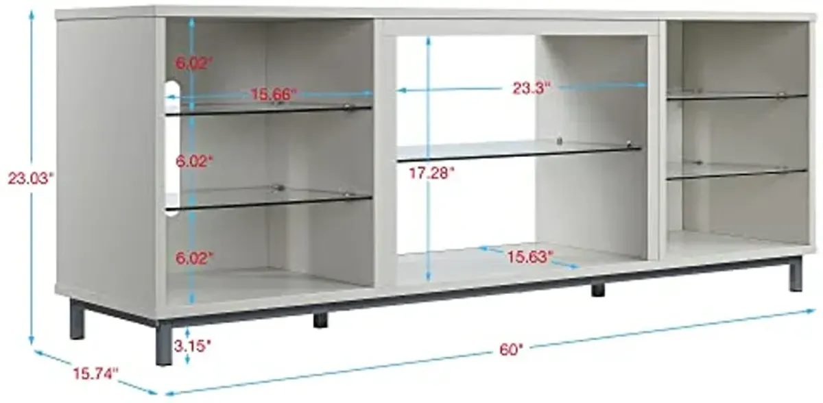 Manhattan Comfort Brighton 60" TV 7 Shelves, Tempered Glass Dividers and Media Wire Management, Modern Free-Standing Entertainment Center for Living Room, Fits up to 56" Television, OneSize, Beige