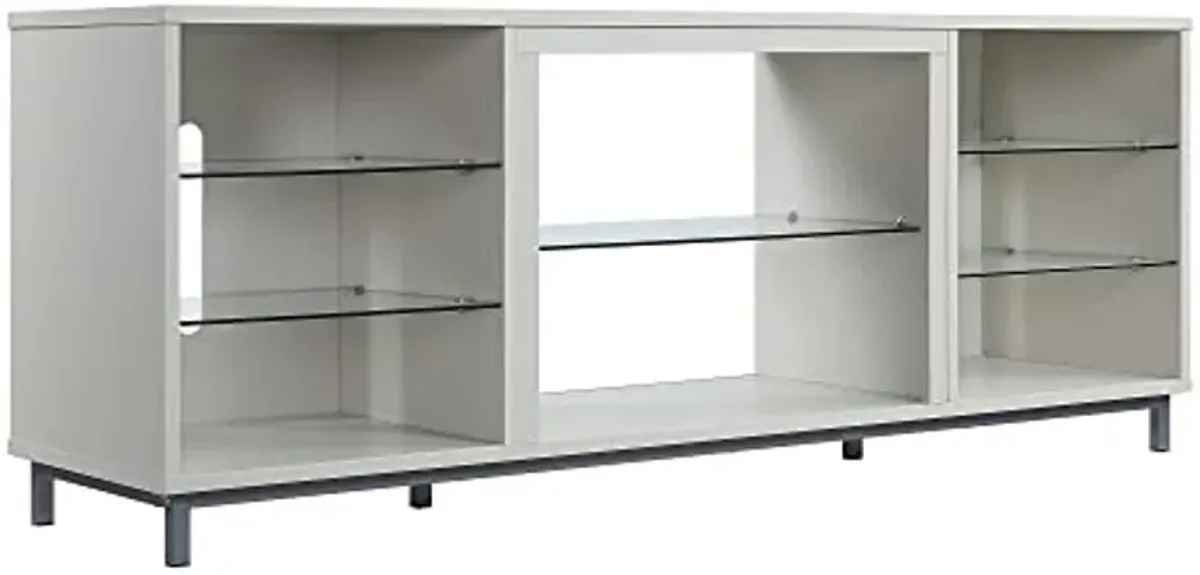 Manhattan Comfort Brighton 60" TV 7 Shelves, Tempered Glass Dividers and Media Wire Management, Modern Free-Standing Entertainment Center for Living Room, Fits up to 56" Television, OneSize, Beige