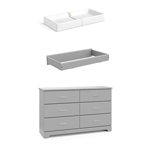 Storkcraft Brookside 6 Drawer Chest with Changing Topper and Change Pad Pebble Gray