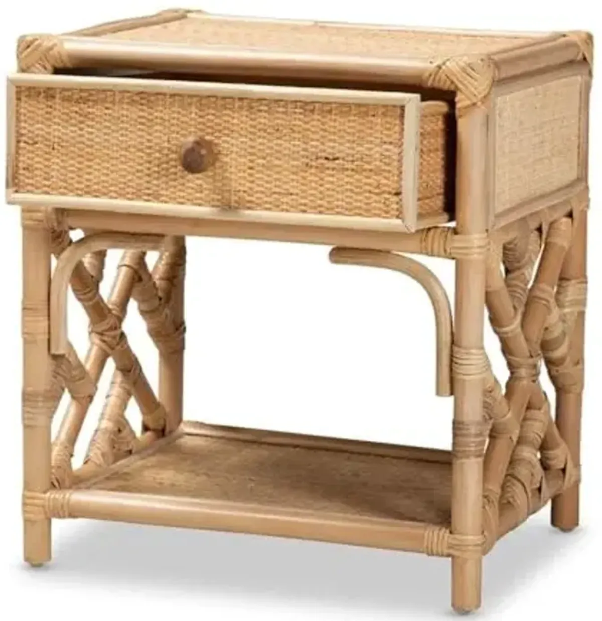 Baxton Studio Camara Modern Bohemian Natural Brown Rattan 1-Drawer Nightstand