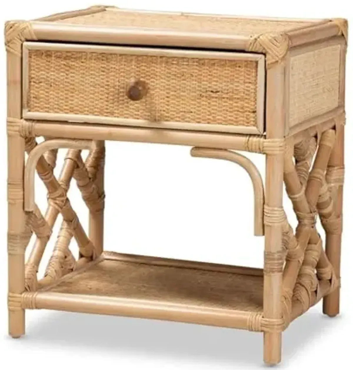 Baxton Studio Camara Modern Bohemian Natural Brown Rattan 1-Drawer Nightstand