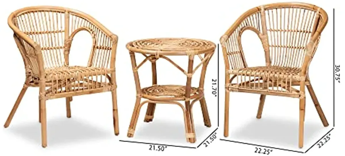 Baxton Studio Alleta Natural Rattan Living Room, 3-Piece Set