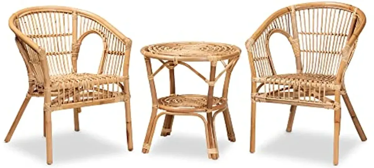 Baxton Studio Alleta Natural Rattan Living Room, 3-Piece Set