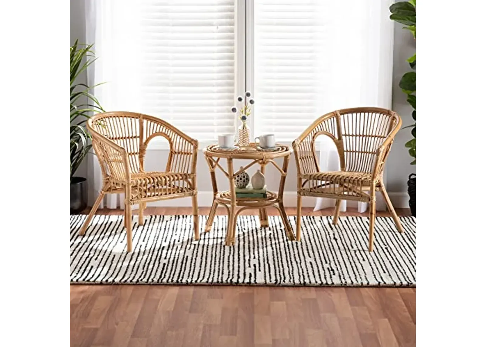 Baxton Studio Alleta Natural Rattan Living Room, 3-Piece Set