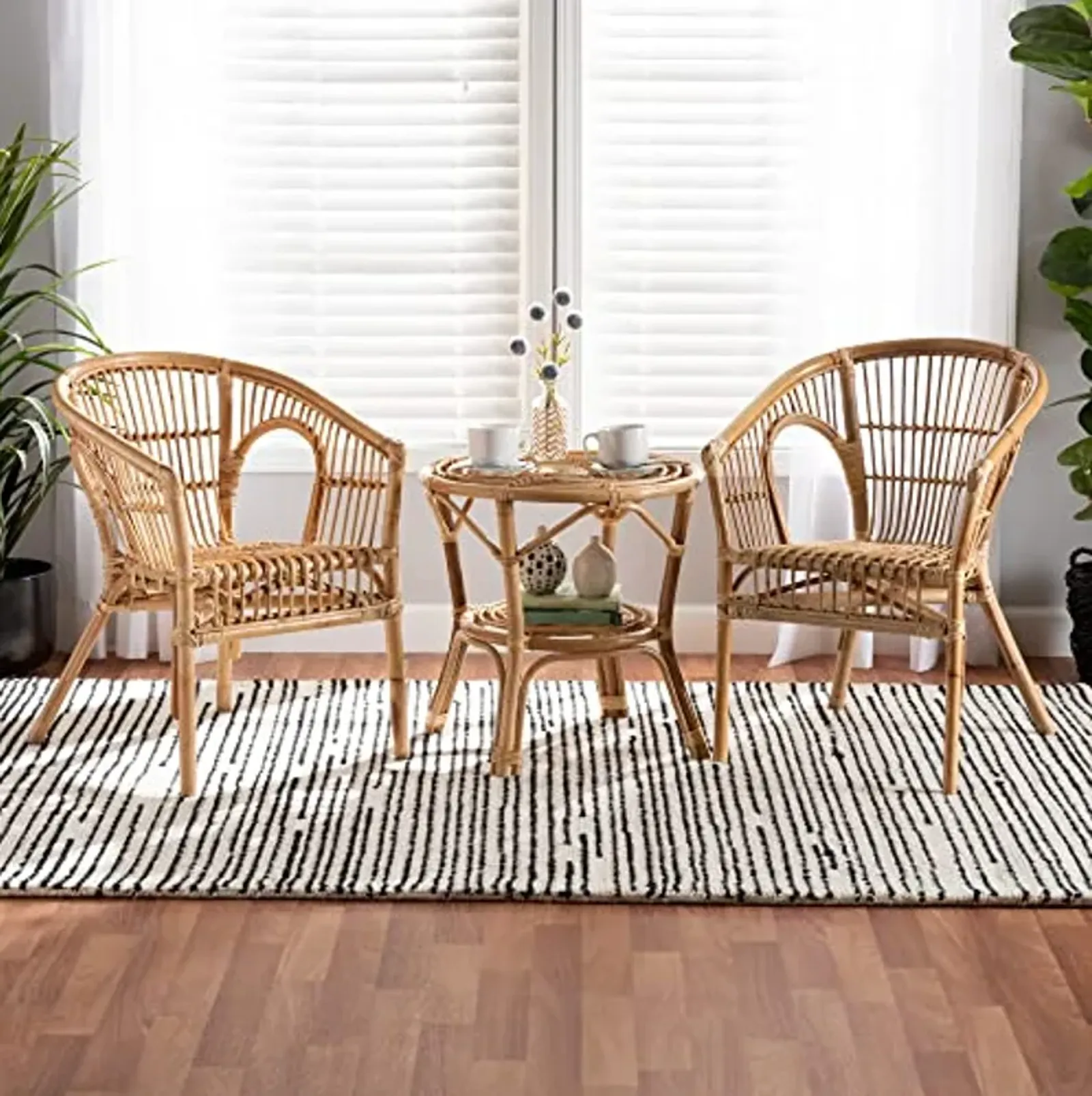 Baxton Studio Alleta Natural Rattan Living Room, 3-Piece Set