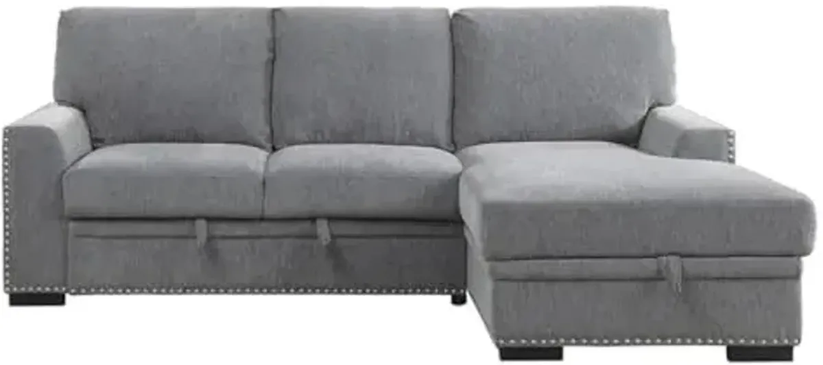 Lexicon Mulligan Sectional Sofa Sleeper, Right Chaise, Gray