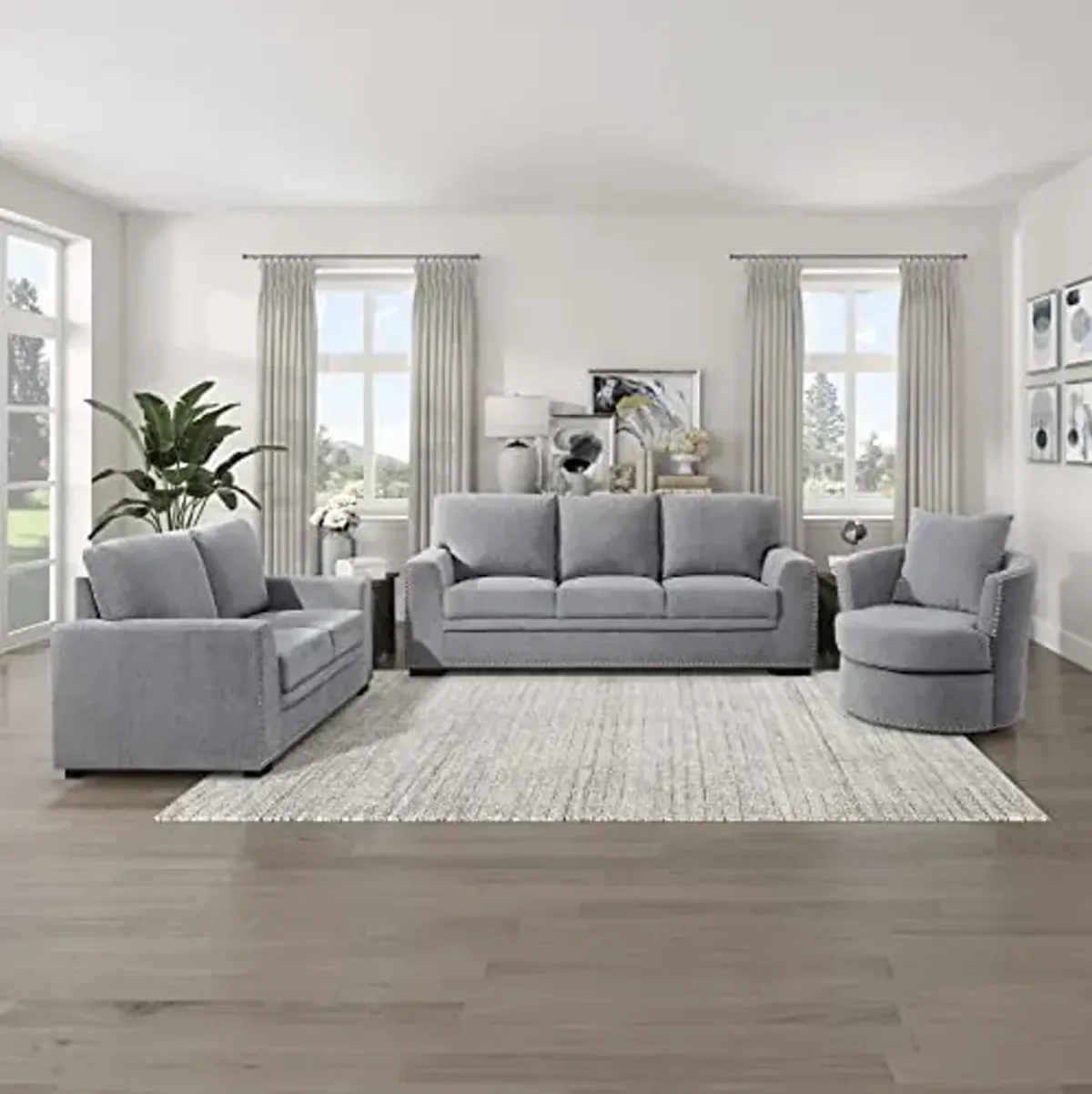 Lexicon Mulligan 3-Piece Living Room Set, Gray