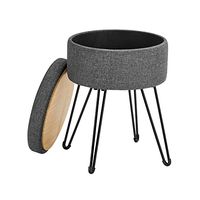 SONGMICS Round Storage Ottoman, Small Ottoman Stool with Storage, Vanity Chair, Footrest, 12.2 Dia. x 16.9 Inches, Metal Legs, for Living Room, Bedroom, Dark Gray ULOM002G01