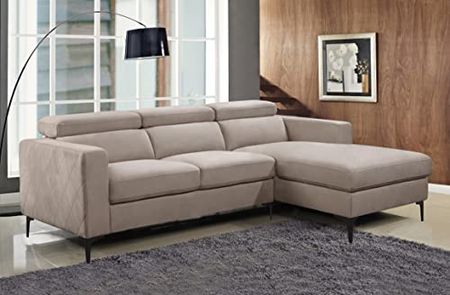 Trinton Stain-Resistant Fabric Sectional with Adjustable Headrests, Light Gray