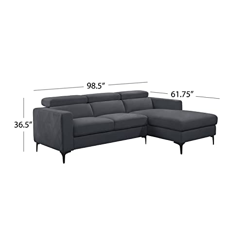 Trinton Stain-Resistant Fabric Sectional with Adjustable Headrests, Navy Blue