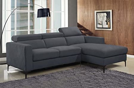 Trinton Stain-Resistant Fabric Sectional with Adjustable Headrests, Navy Blue