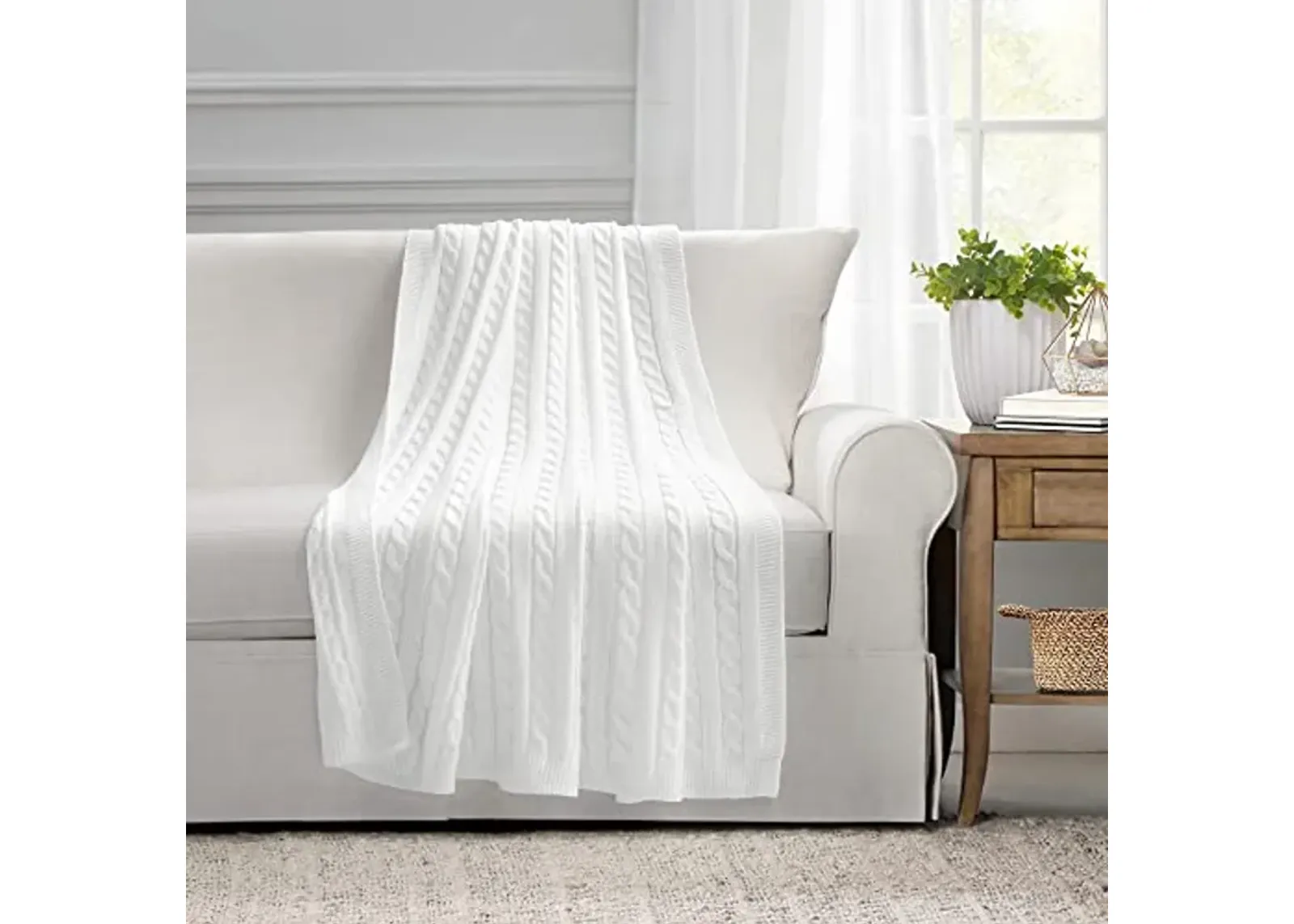 Lush Decor Cable Soft Knitted Throw Blanket, 60" x 50", White