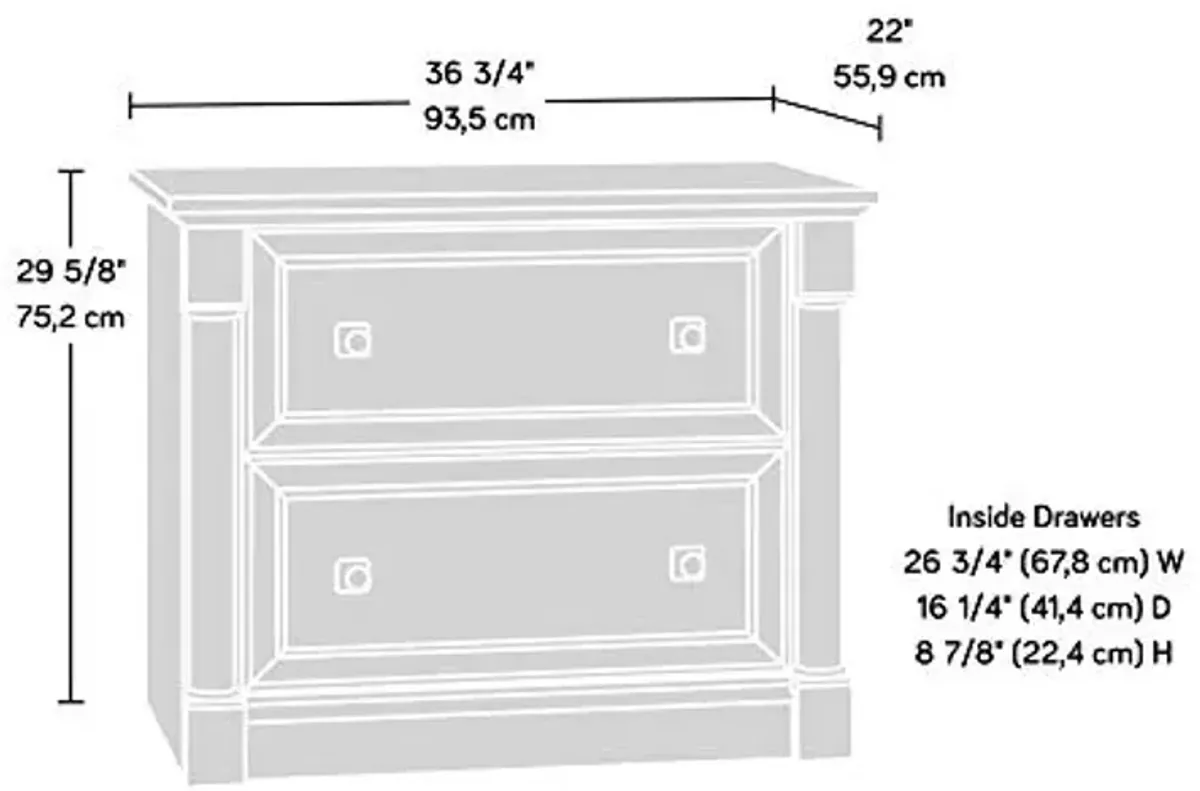 Sauder Palladia L-Shaped Desk (68.74" x 65.12" x 29.61") Palladia Lateral File (36.81" x 22.01" x 29.61") | Split Oak Finish