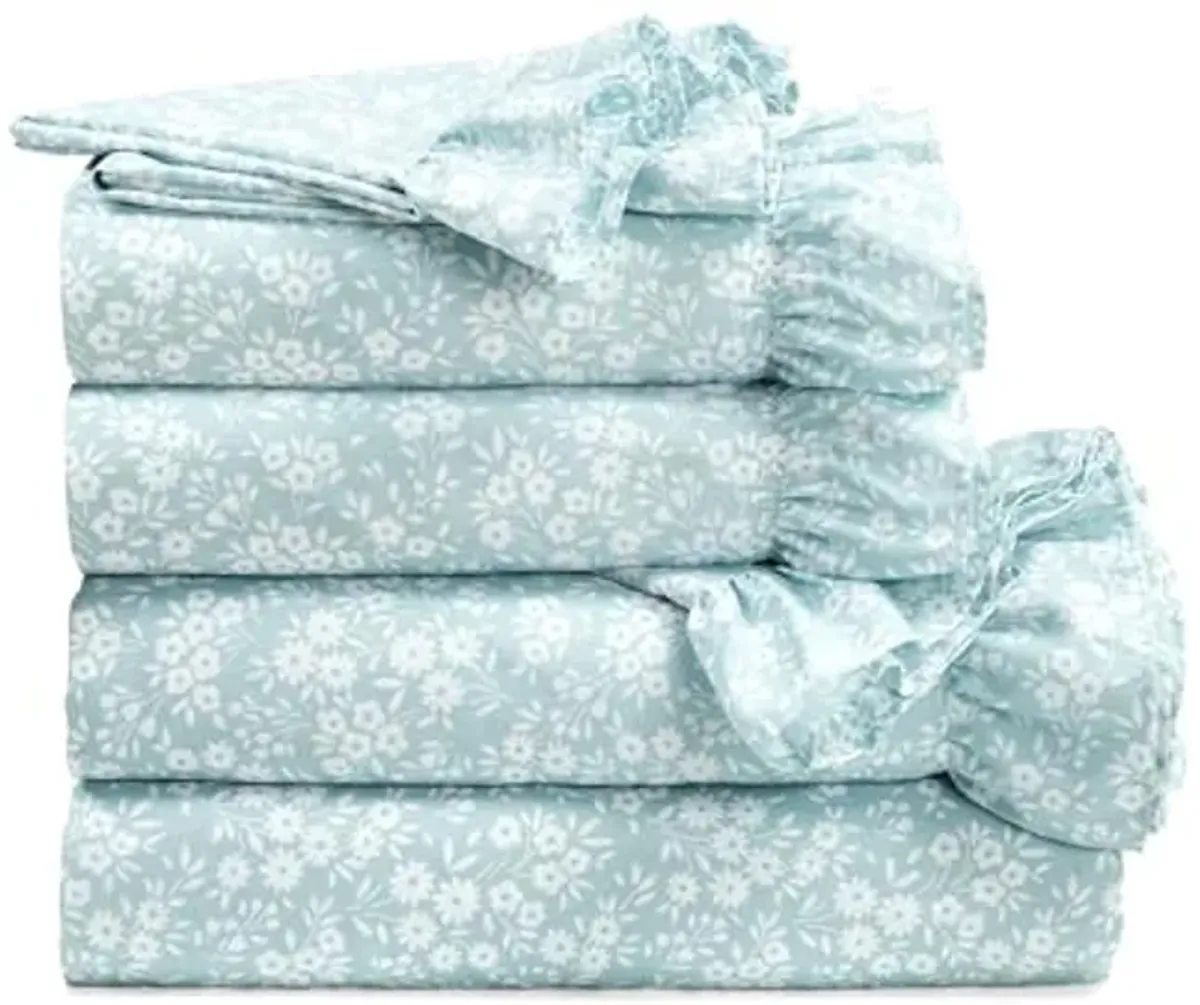 Lush Decor Garden of Flowers Ruffle 6 Piece Sheet Set, Queen, Blue