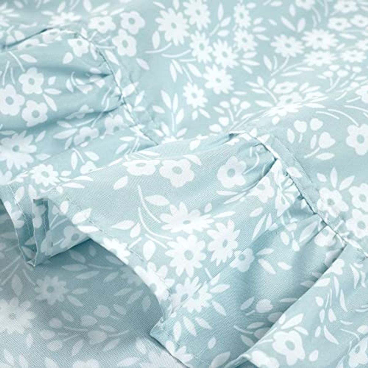 Lush Decor Garden of Flowers Ruffle 6 Piece Sheet Set, Queen, Blue