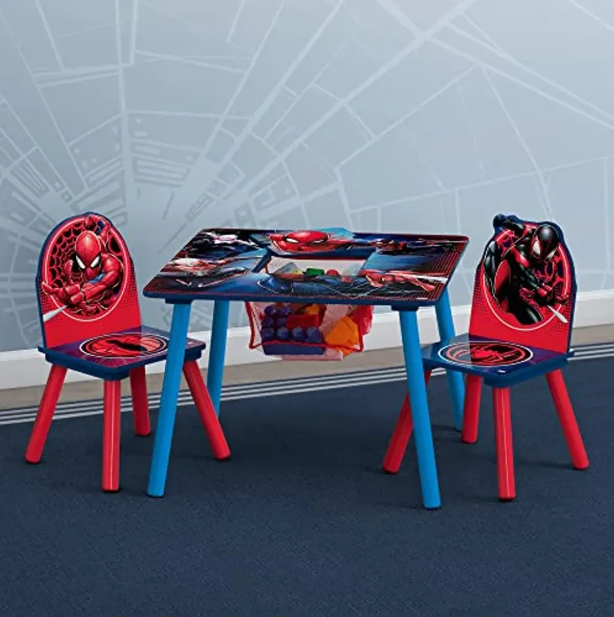 Delta Children Marvel Spider Man Kids Table Set with Storage (2 Chairs Included) Greenguard Gold Certified, Onesize, Blue/Red