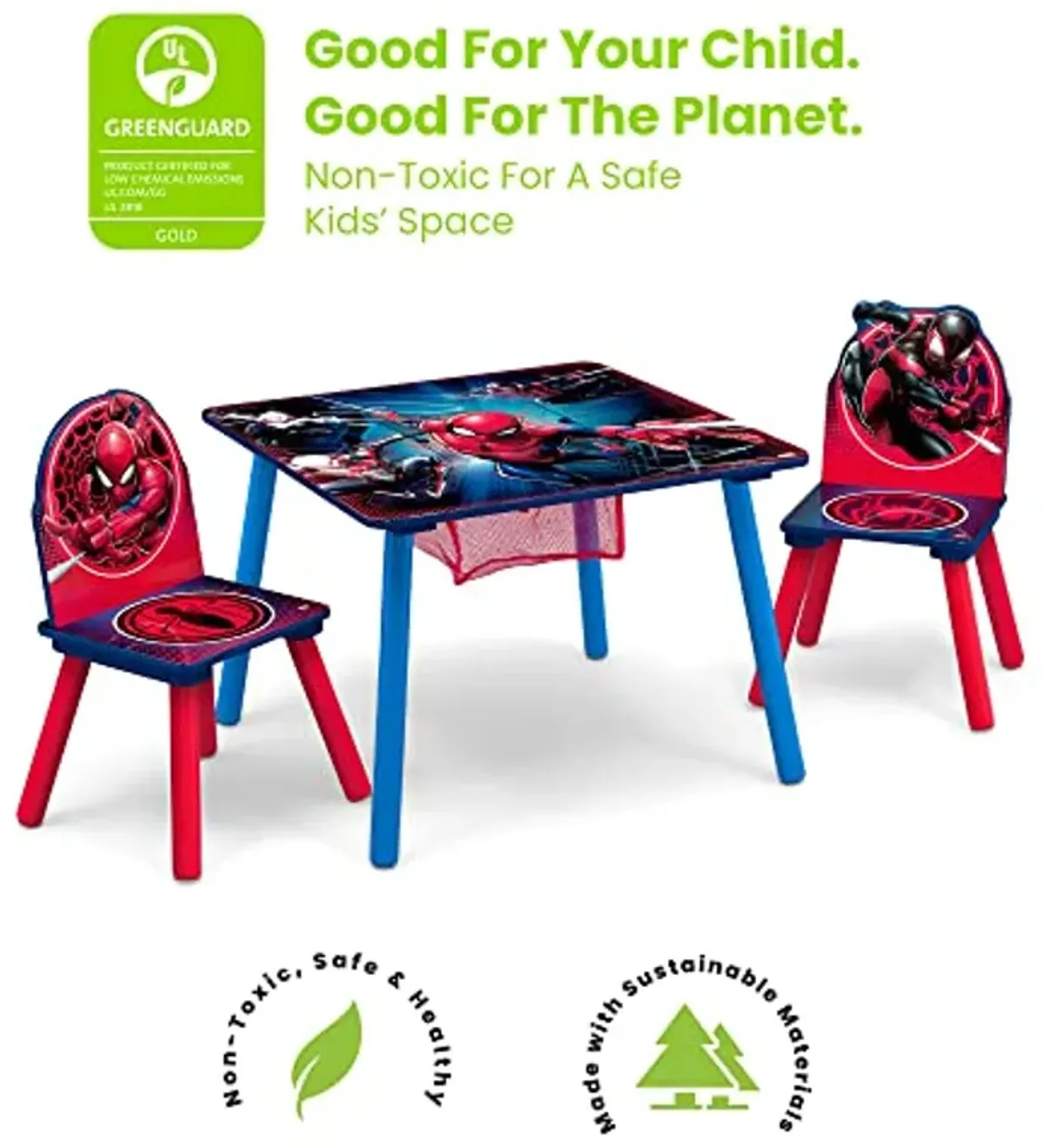 Delta Children Marvel Spider Man Kids Table Set with Storage (2 Chairs Included) Greenguard Gold Certified, Onesize, Blue/Red