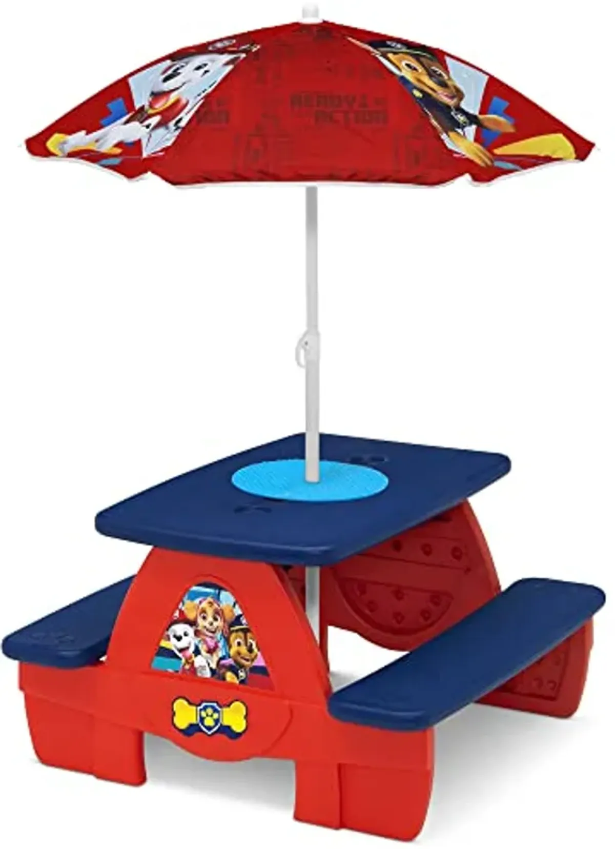 Delta Children 4 Seat Activity Picnic Table with Umbrella and Lego Compatible Tabletop, PAW Patrol