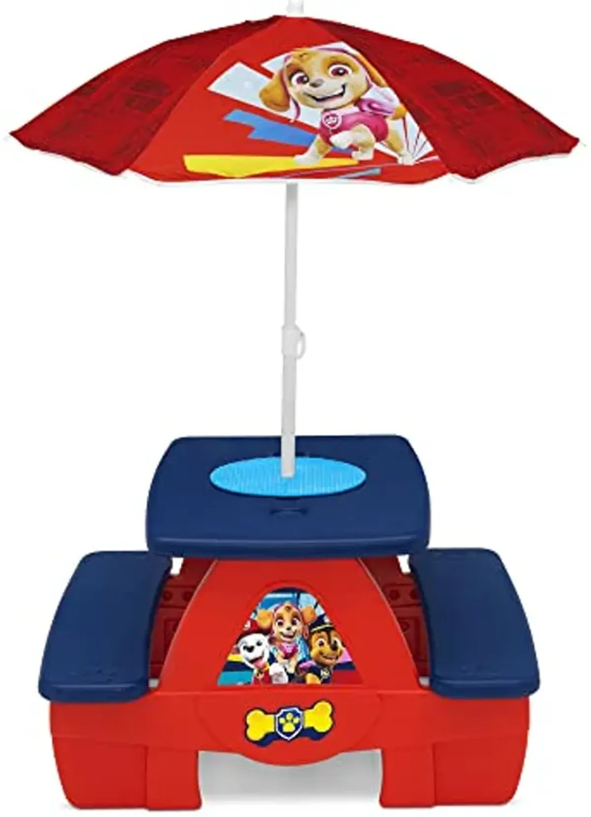 Delta Children 4 Seat Activity Picnic Table with Umbrella and Lego Compatible Tabletop, PAW Patrol