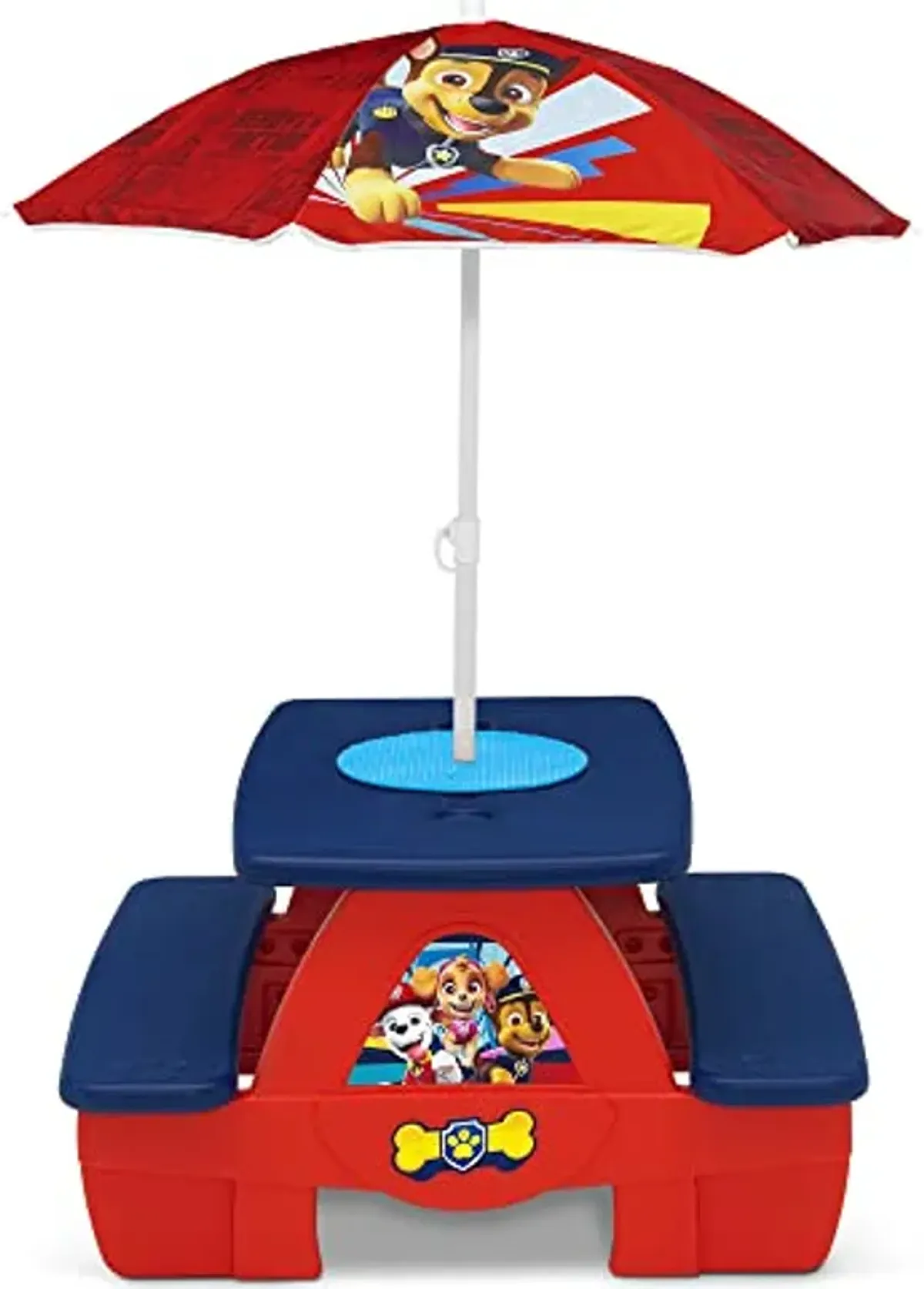 Delta Children 4 Seat Activity Picnic Table with Umbrella and Lego Compatible Tabletop, PAW Patrol