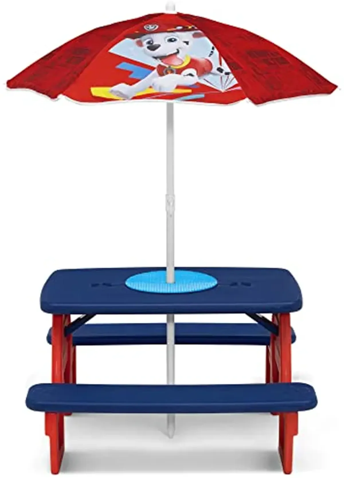 Delta Children 4 Seat Activity Picnic Table with Umbrella and Lego Compatible Tabletop, PAW Patrol