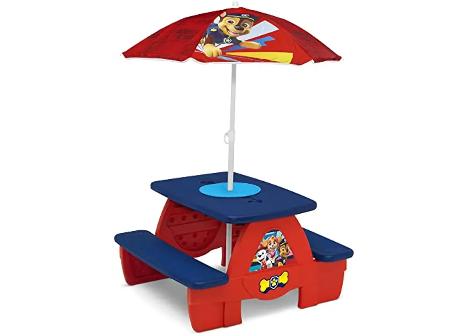 Delta Children 4 Seat Activity Picnic Table with Umbrella and Lego Compatible Tabletop, PAW Patrol