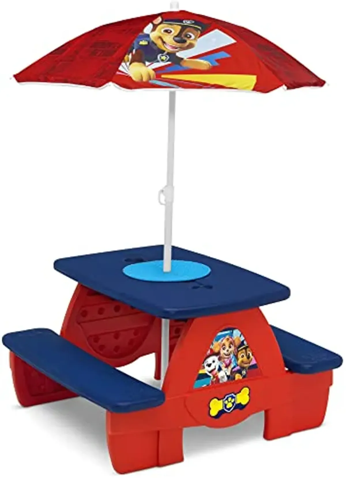 Delta Children 4 Seat Activity Picnic Table with Umbrella and Lego Compatible Tabletop, PAW Patrol