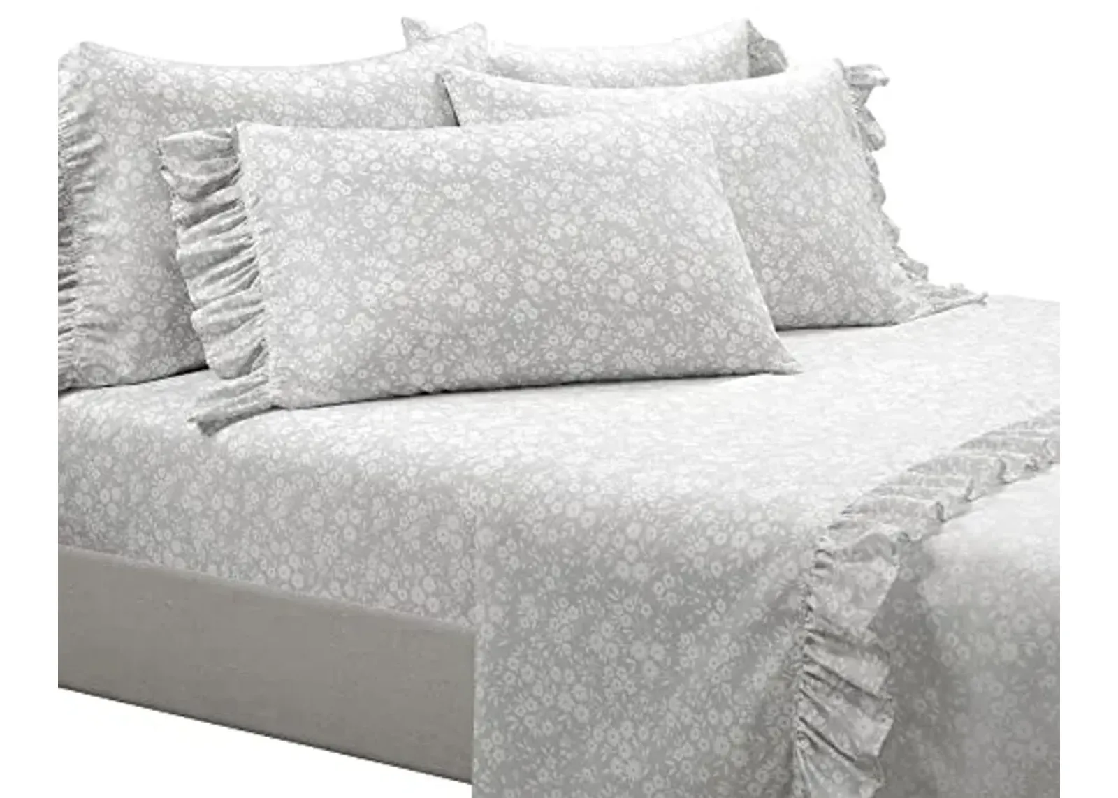 Lush Decor Garden of Flowers Ruffle 6 Piece Sheet Set, Full, Gray