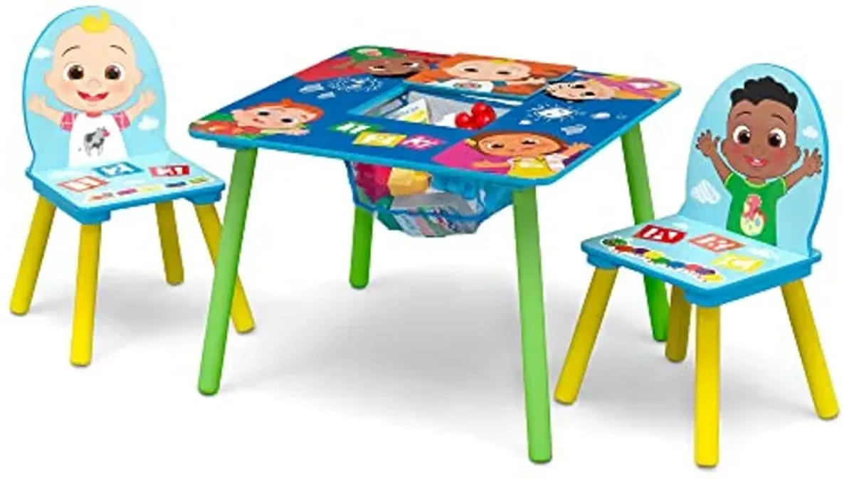 Delta Children Kids Table and Chair Set with Storage (2 Chairs Included) - Greenguard Gold Certified - Ideal for Arts & Crafts, Snack Time, Homeschooling, Homework & More, CoComelon