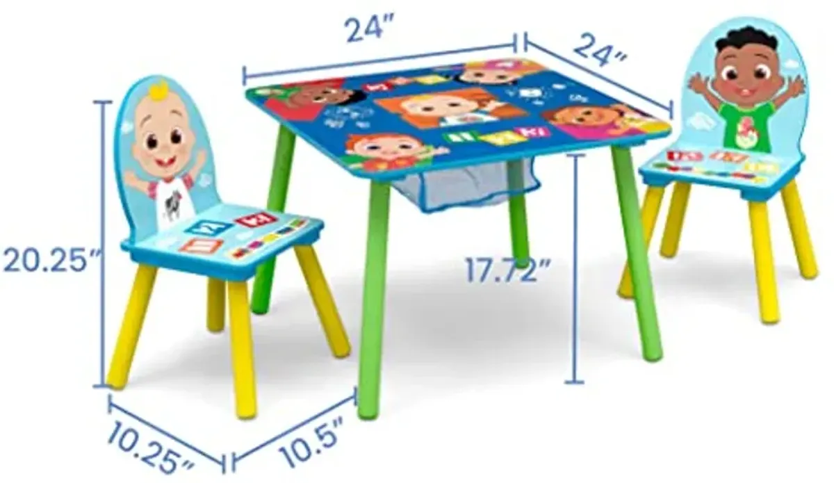 Delta Children Kids Table and Chair Set with Storage (2 Chairs Included) - Greenguard Gold Certified - Ideal for Arts & Crafts, Snack Time, Homeschooling, Homework & More, CoComelon