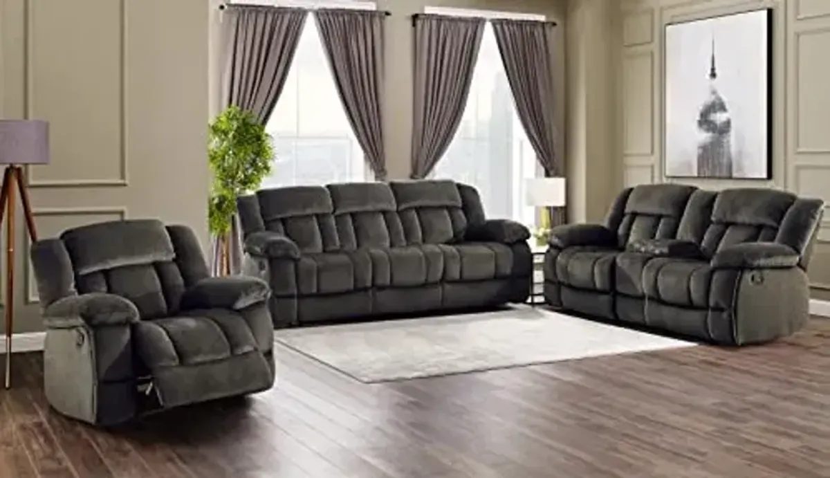 Lexicon Neuport Manual Reclining Living Room Set, 3-Piece, Chocolate
