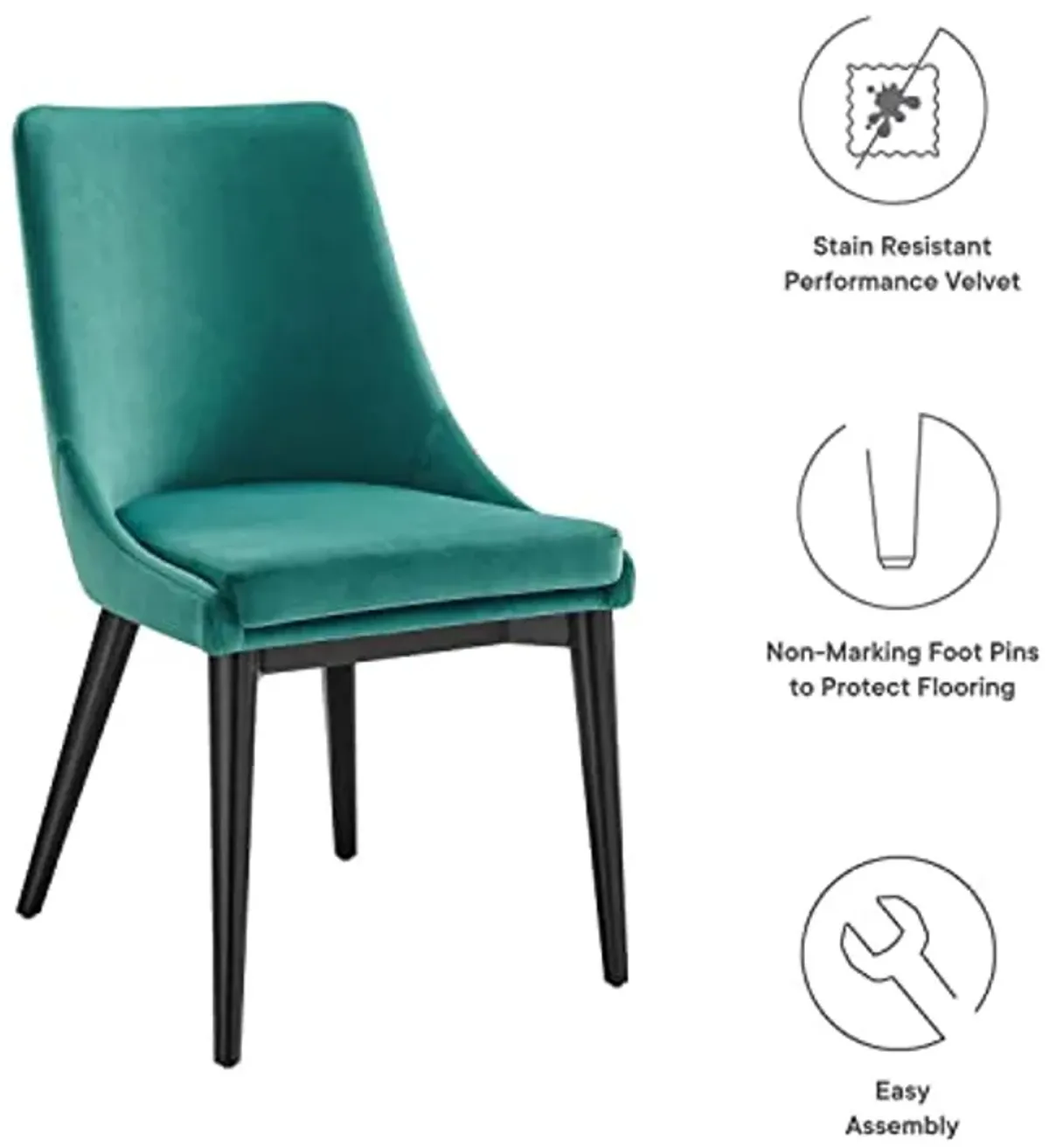 Modway Viscount 19" Modern Performance Velvet Dining Chair in Black/Teal Green