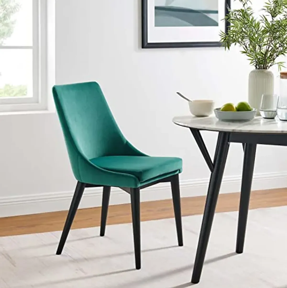 Modway Viscount 19" Modern Performance Velvet Dining Chair in Black/Teal Green