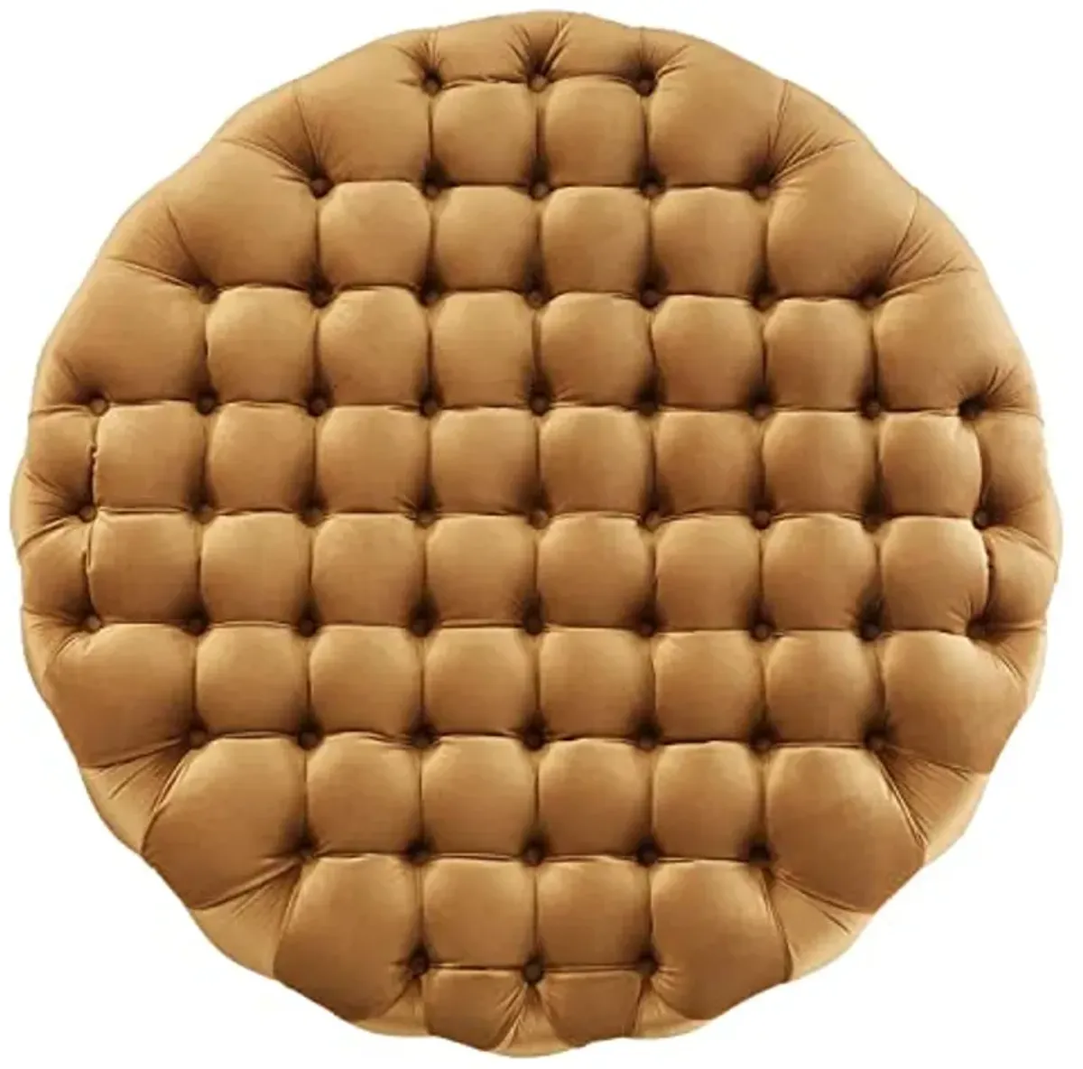 Modway Amour Modern Button Tufted Round Velvet Ottoman in Cognac Brown