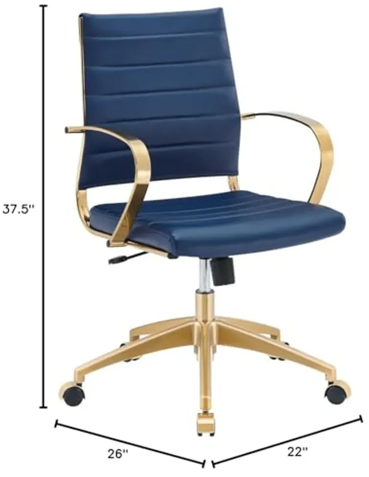 Modway Jive Faux Leather Stainless Steel Midback Office Chair in Gold/Navy