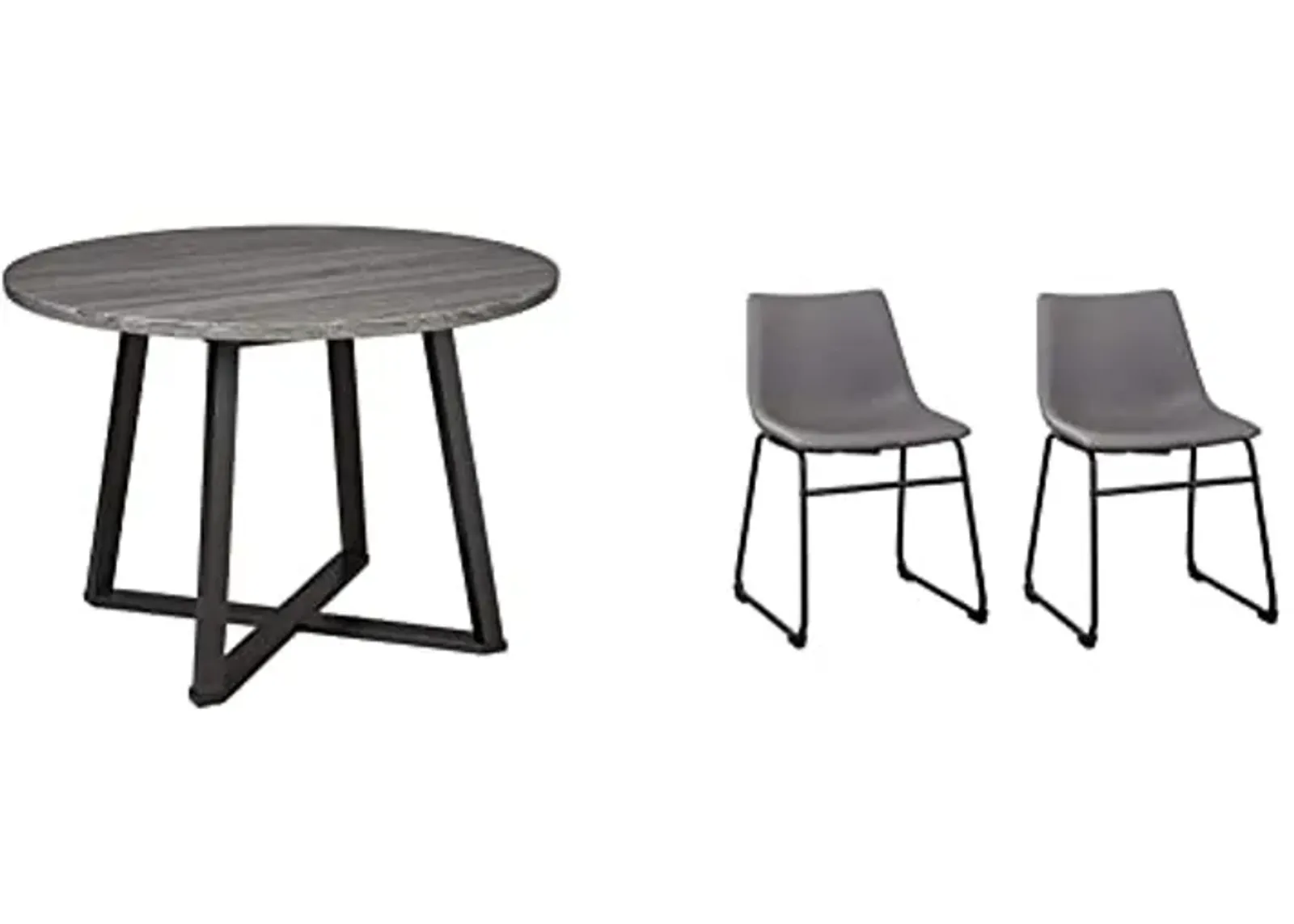 Signature Design by Ashley Centiar Mid Century Dining Set with Round Table, Chairs and Accessories, Gray/Black