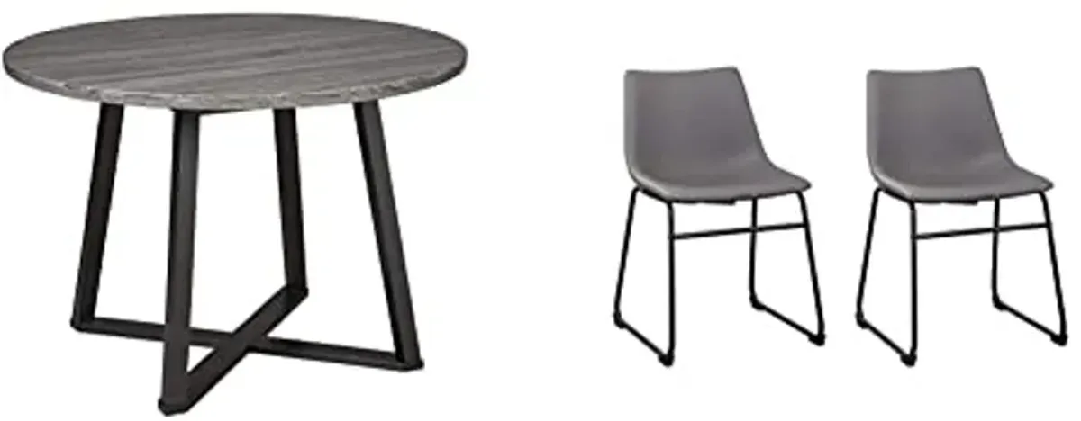 Signature Design by Ashley Centiar Mid Century Dining Set with Round Table, Chairs and Accessories, Gray/Black