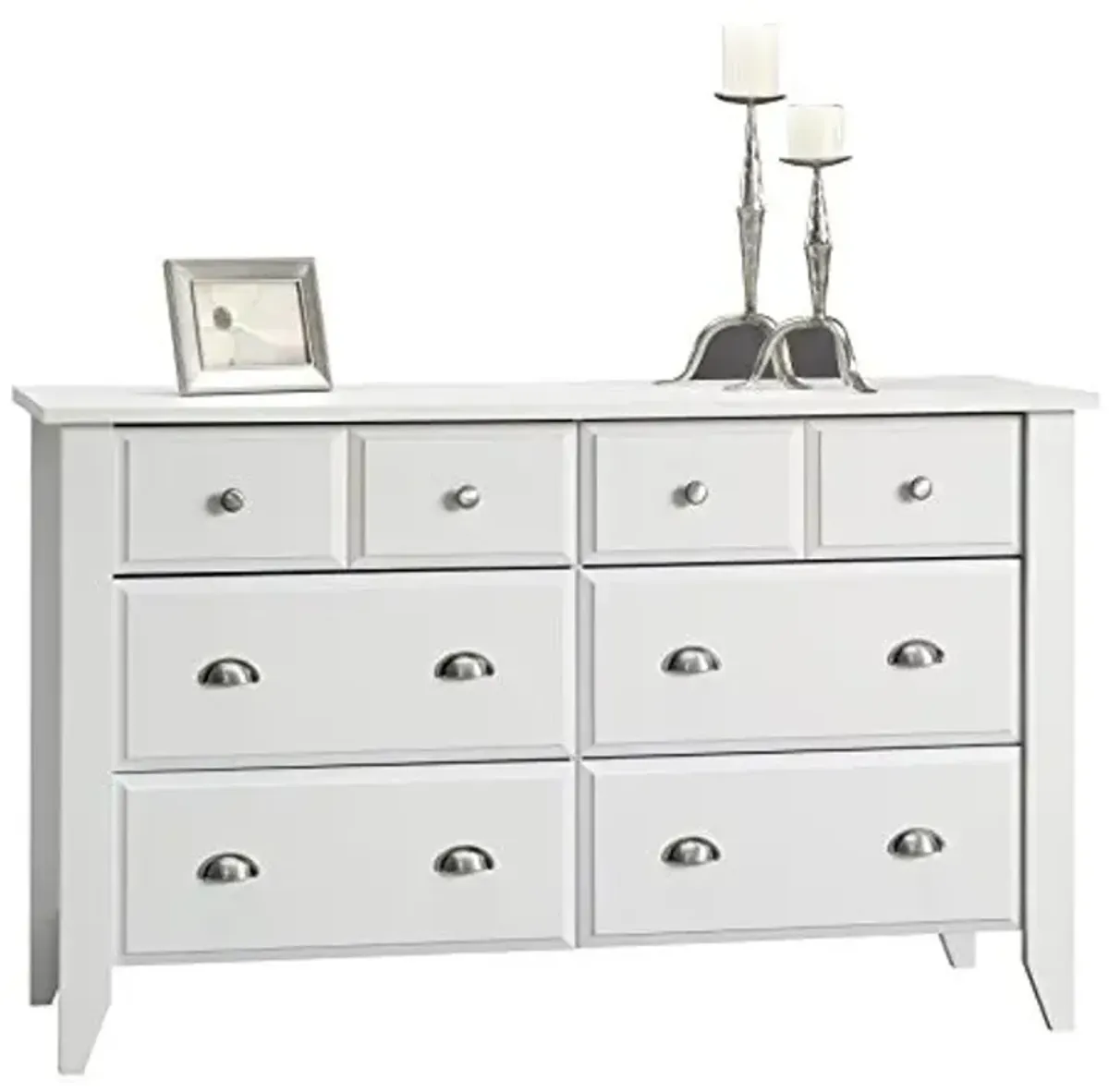Sauder Shoal Creek Dresser (L: 54.65" x W: 18.43" x H: 33.03") and Night Stand in Soft White Finish