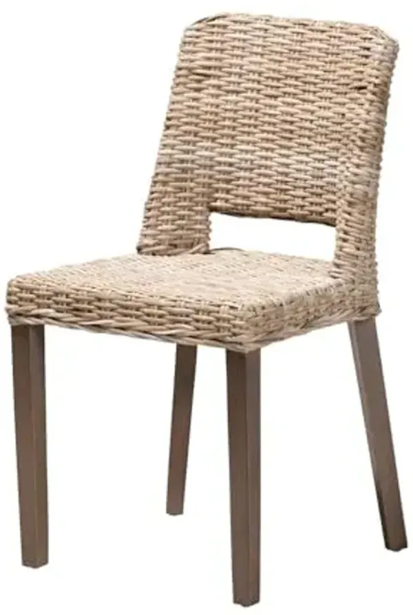 Baxton Studio Bohemian 2-Piece Dining Chair Set in Greywashed and Brown Finish