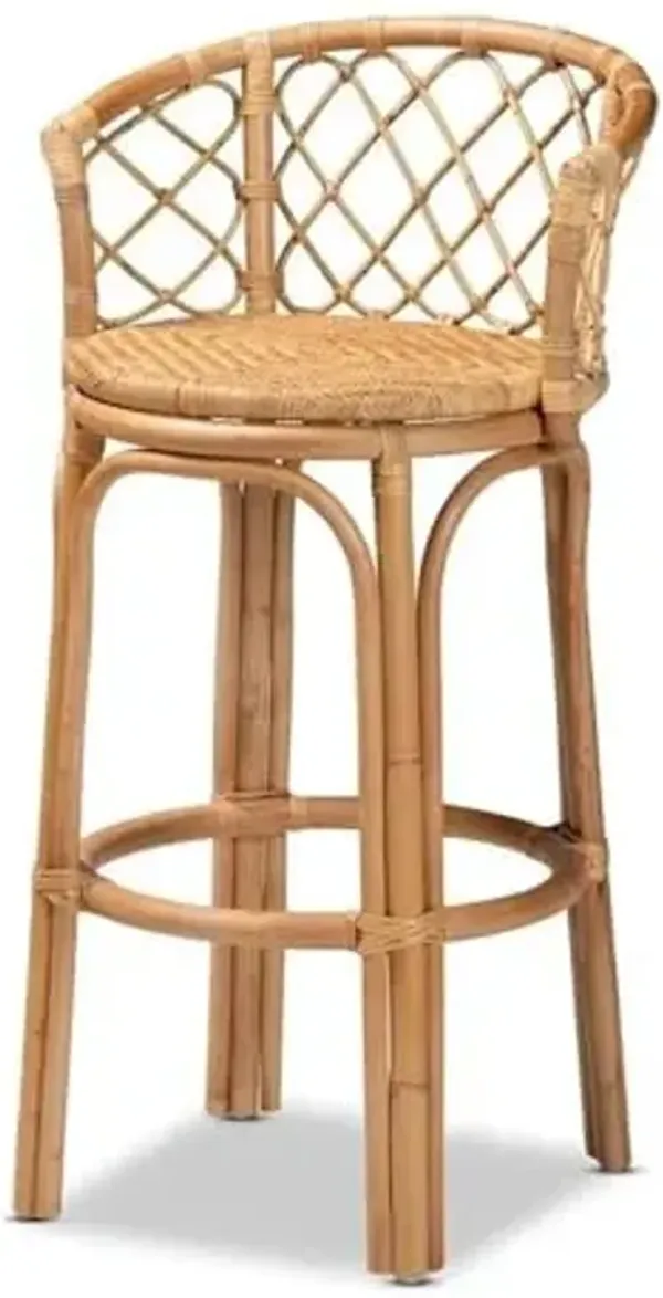 Baxton Studio Orchard Modern Bohemian Natural Brown Rattan Bar Stool