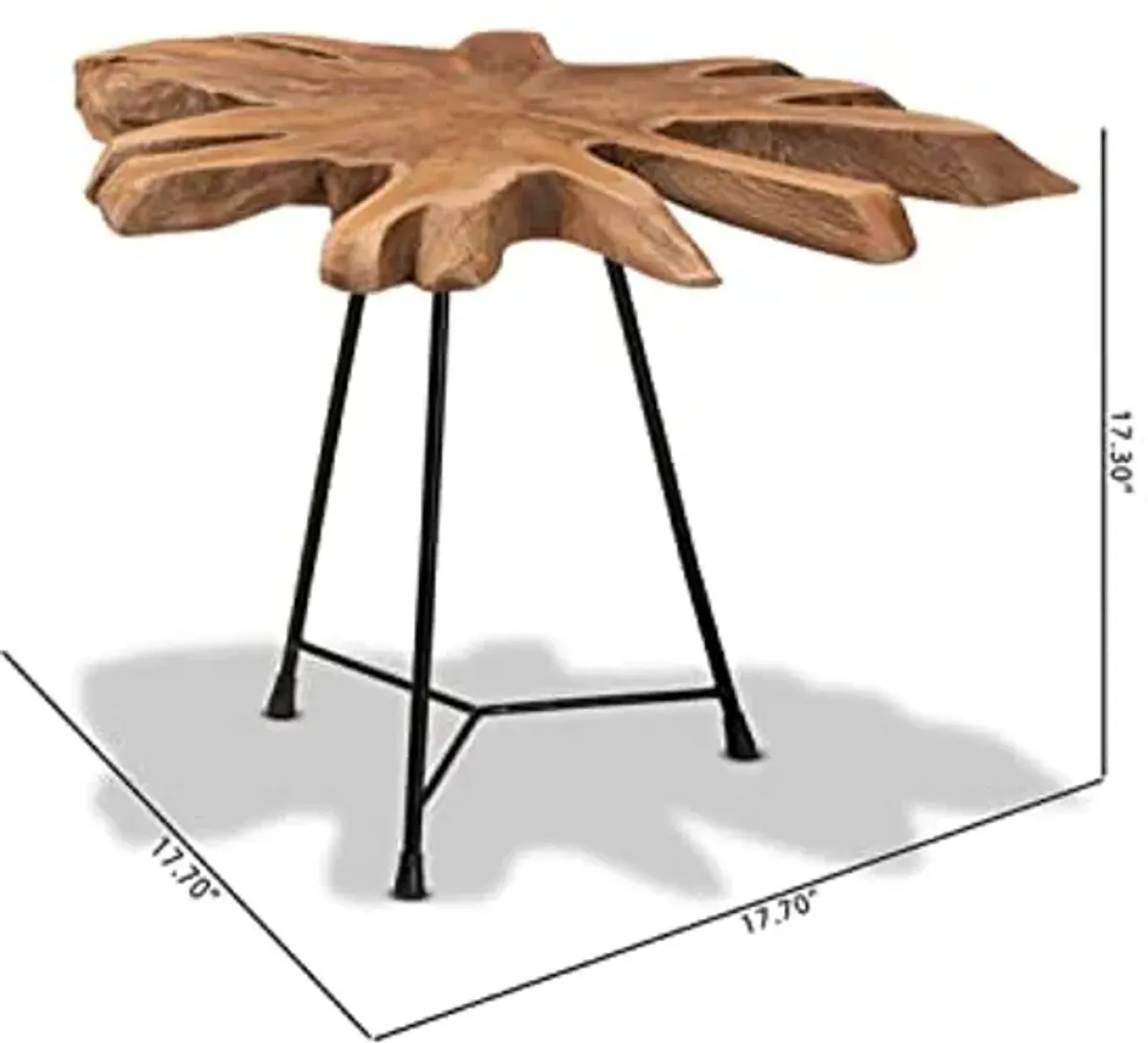 Baxton Studio Merci Rustic Industrial Natural Brown and Black End Table with Teak Tree Trunk Tabletop