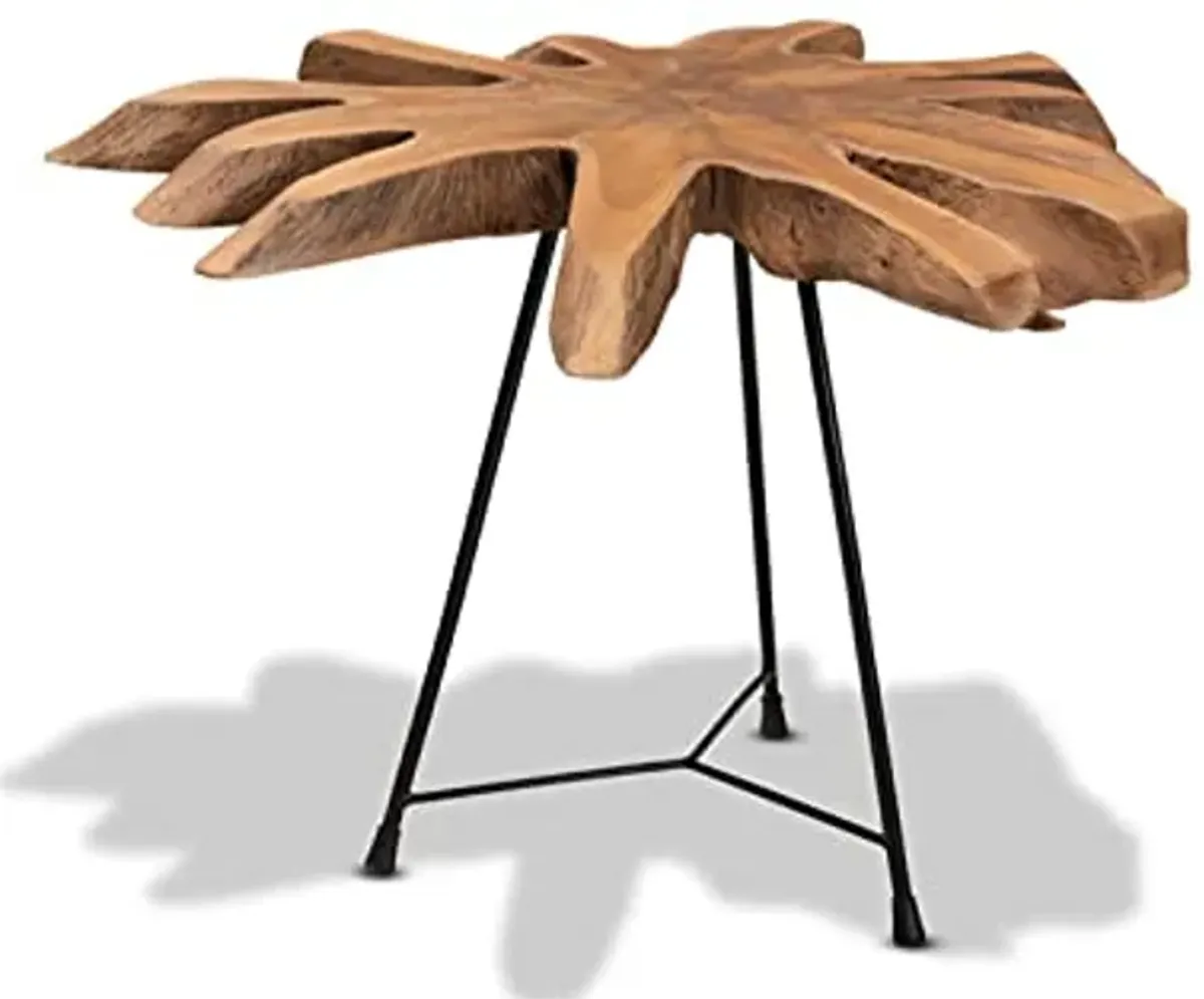 Baxton Studio Merci Rustic Industrial Natural Brown and Black End Table with Teak Tree Trunk Tabletop