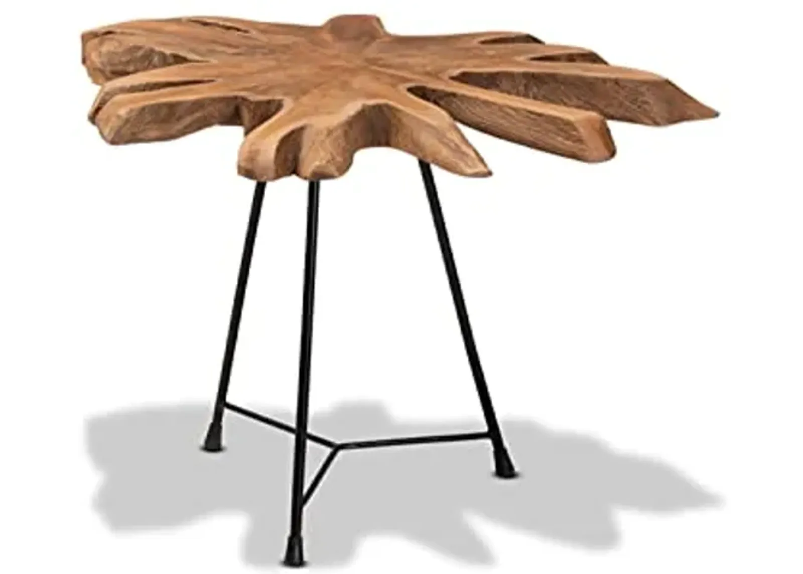 Baxton Studio Merci Rustic Industrial Natural Brown and Black End Table with Teak Tree Trunk Tabletop