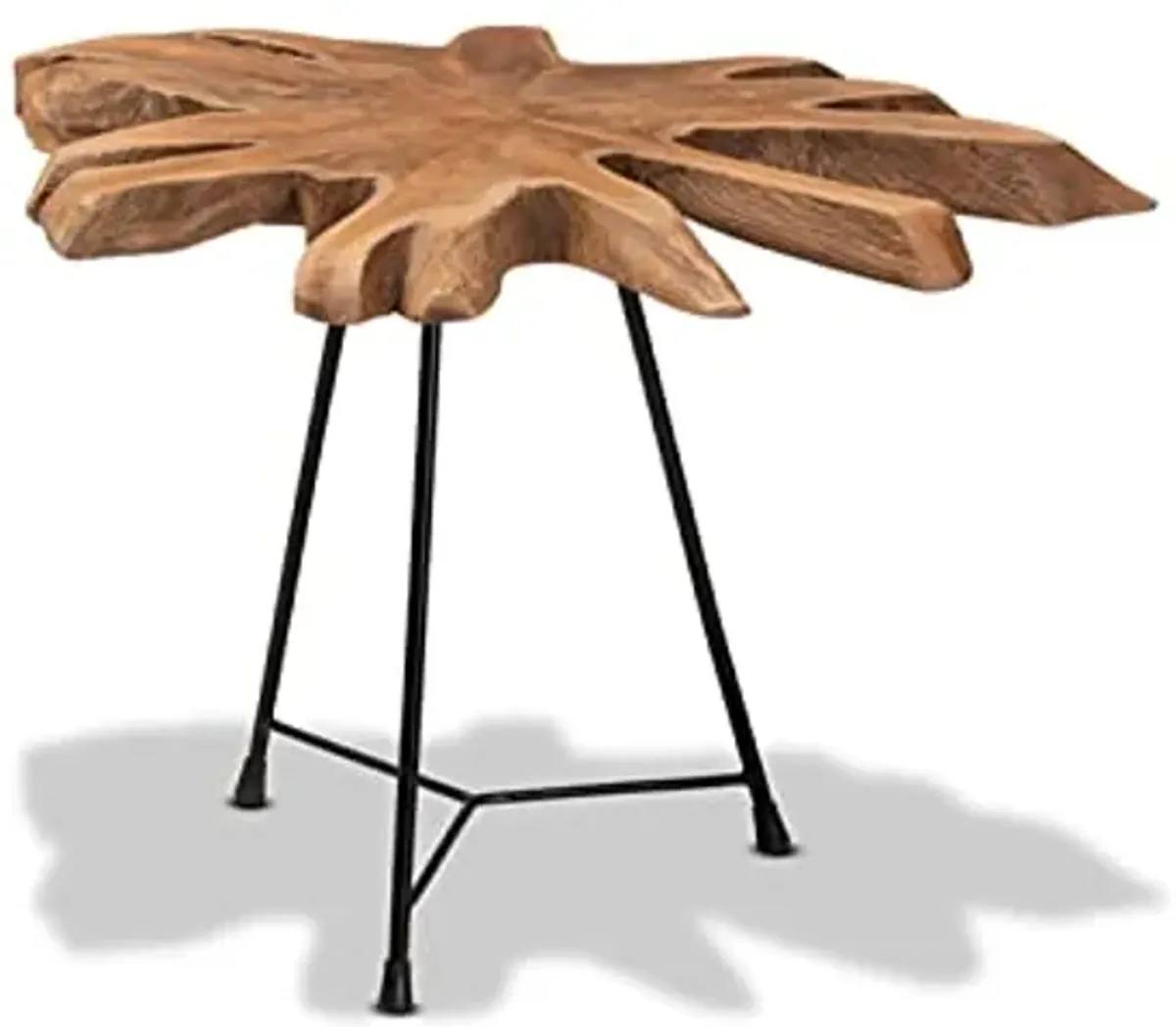 Baxton Studio Merci Rustic Industrial Natural Brown and Black End Table with Teak Tree Trunk Tabletop