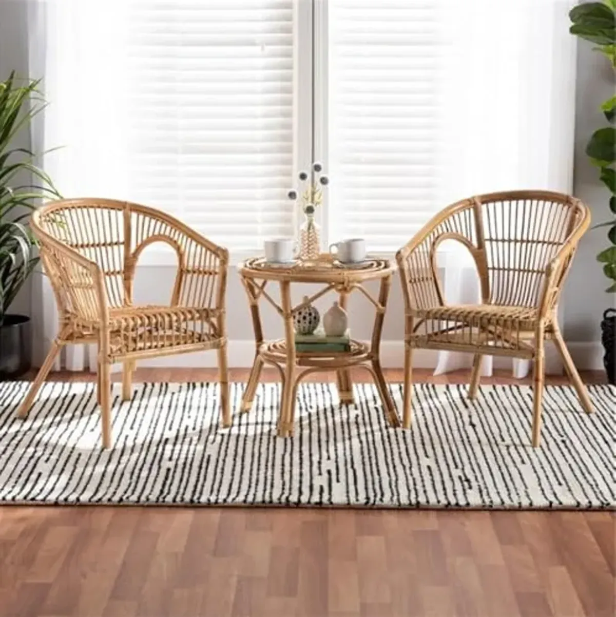 Baxton Studio Alleta Modern Bohemian Natural Brown Rattan 3-Piece Living Room Set