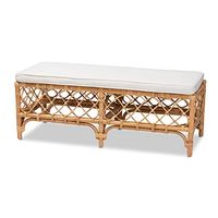 Baxton Studio Bohemian Bench with White and Natural Brown Finish